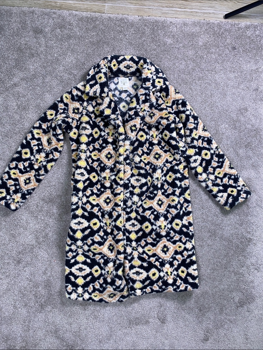 Billabong  Patterned Sherpa Coat Super Soft, No Closure Cozy Long Sleeve Size Sm